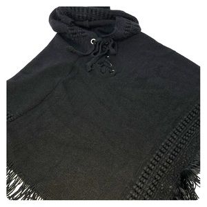 Pullover shawl fashion Crochet Black with hood